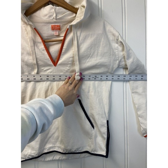 J.‎ Crew Weekend Tipped V-Neck Mariner Cotton Relaxed Hoodie Ivory Size XS - Picture 6 of 8